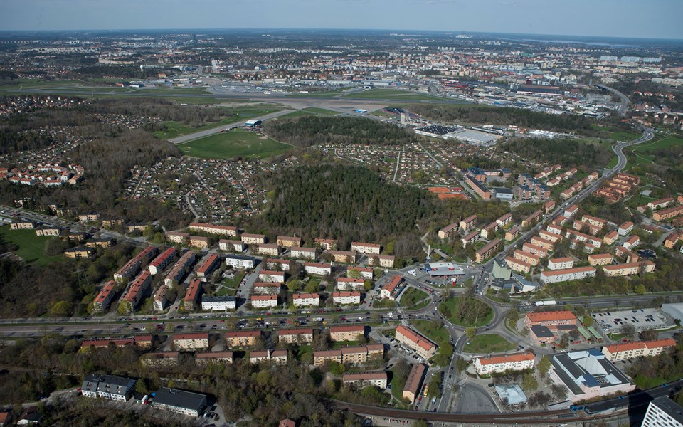 Flygfoto över stadsutvecklingsområdet.